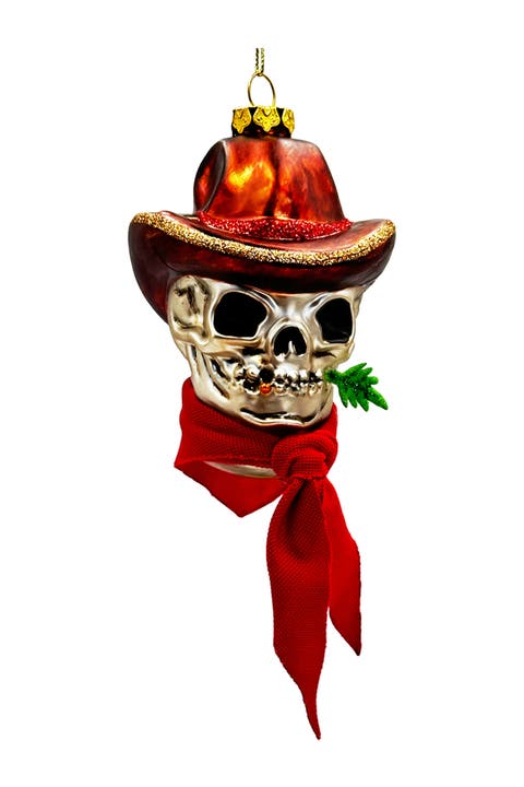 Cowboy Skull Red Bandana Glass Ornament