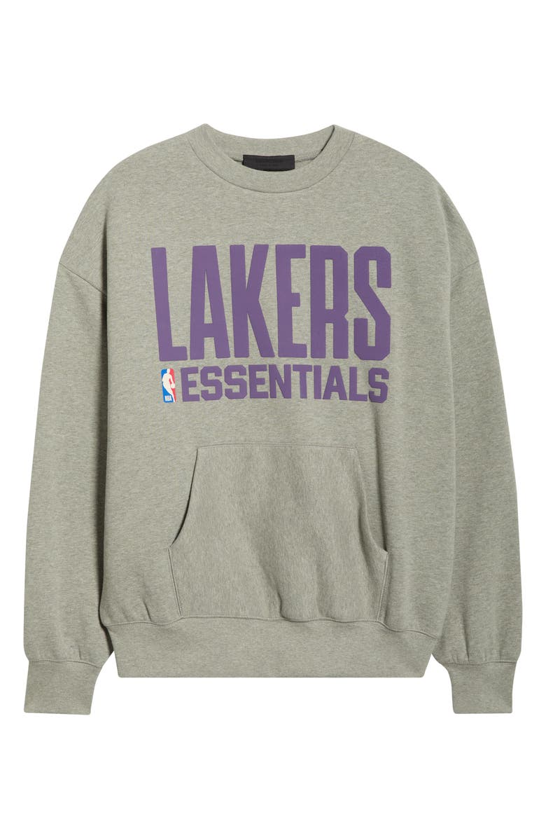 Fear of God Essentials x NBA Lakers Sport Fit Crewneck Sweatshirt, Alternate, color, Concrete Heather