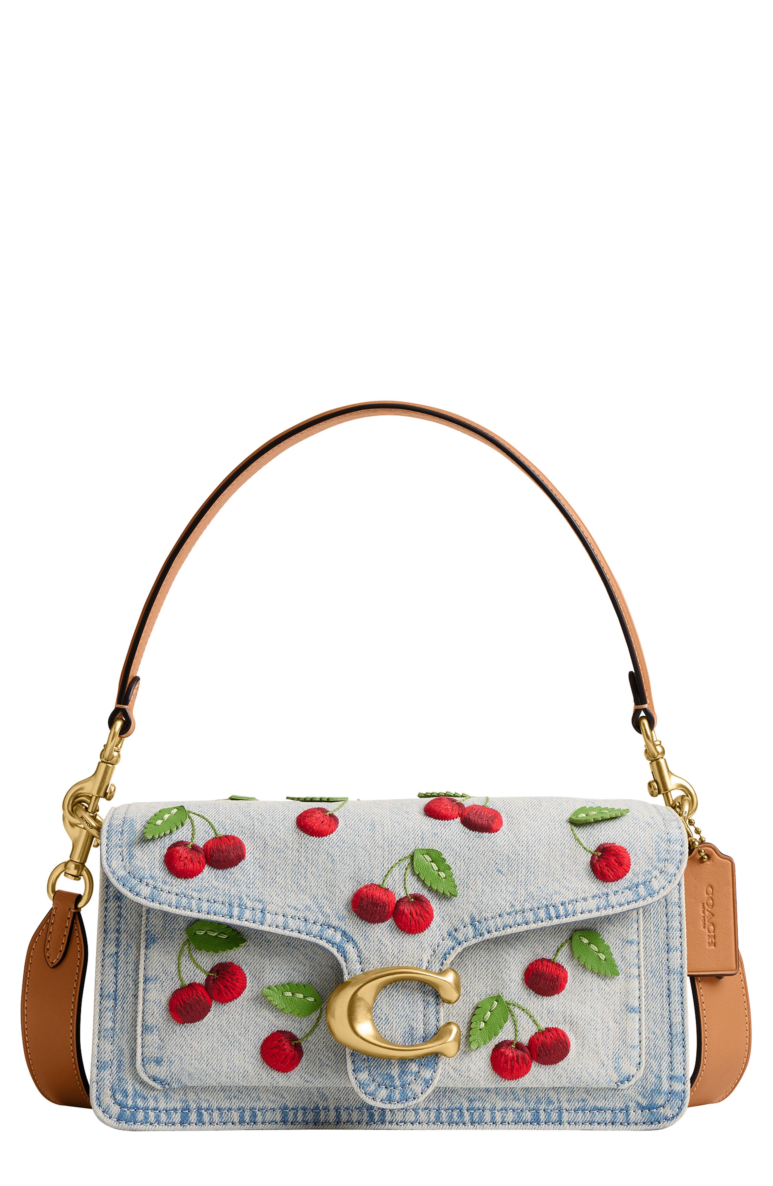 COACH Tabby 26 Cherry Embroidered Denim Shoulder Bag, Main, color, Denim Multi
