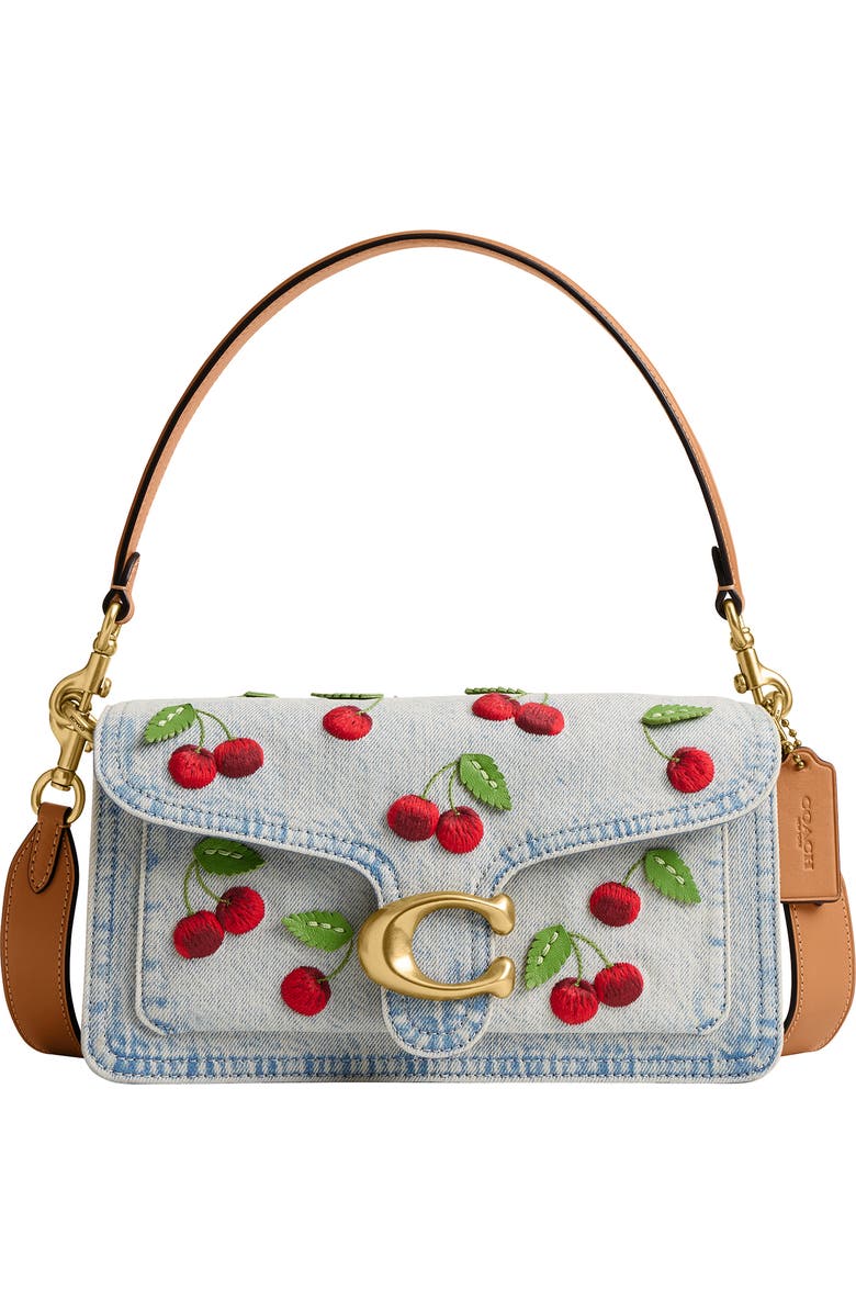 COACH Tabby 26 Cherry Embroidered Denim Shoulder Bag, Main, color, Denim Multi