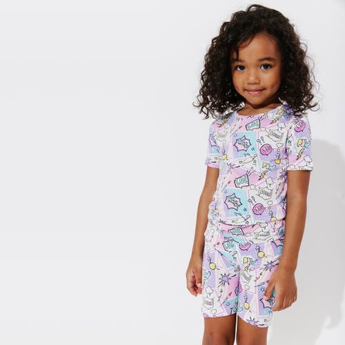 Bellabu Bear Comic Purple Kids 2-piece Short Sleeve & Shorts Pajama Set In Purple