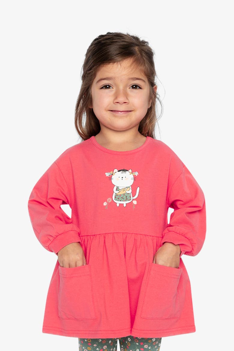 Organic Cotton Cat Patch Pocket Gathered Tunic, Alternate, color, Coral Pink