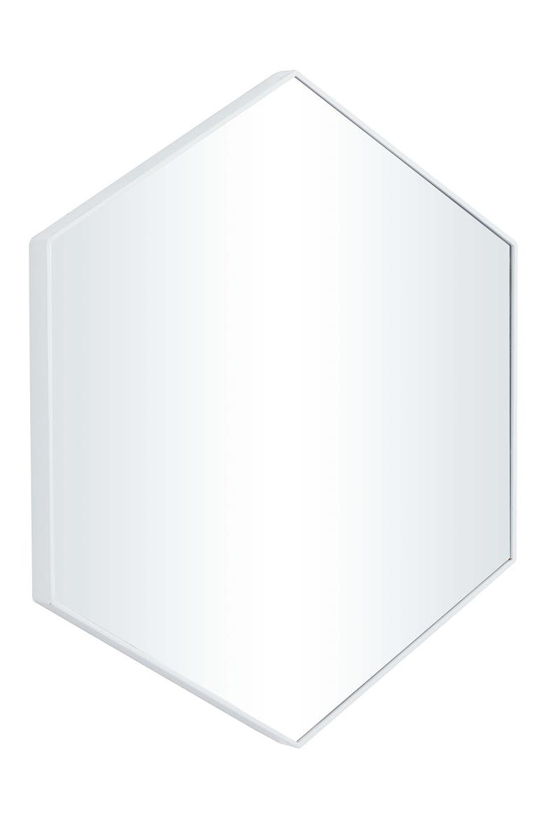 White Wood Hexagon Wall Mirror, Alternate, color, WHITE