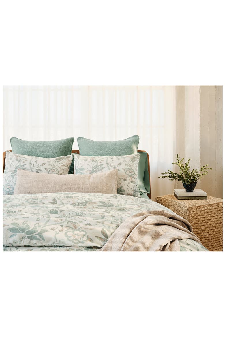 Sea Bloom Linen & Organic Cotton Duvet Cover, Alternate, color, NATURAL W/ SAGE