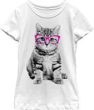 Lost Gods Girl's Lost Gods Fluffy Kitten in Pink Glasses  Graphic T-Shirt