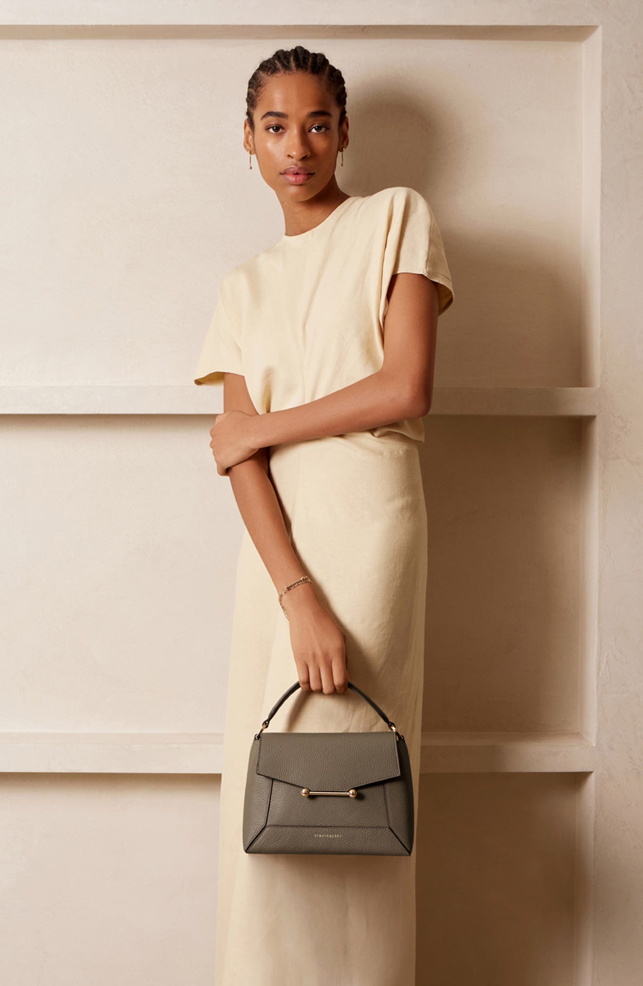 Strathberry Mosaic Leather Top Handle Bag, Alternate, color, Taupe