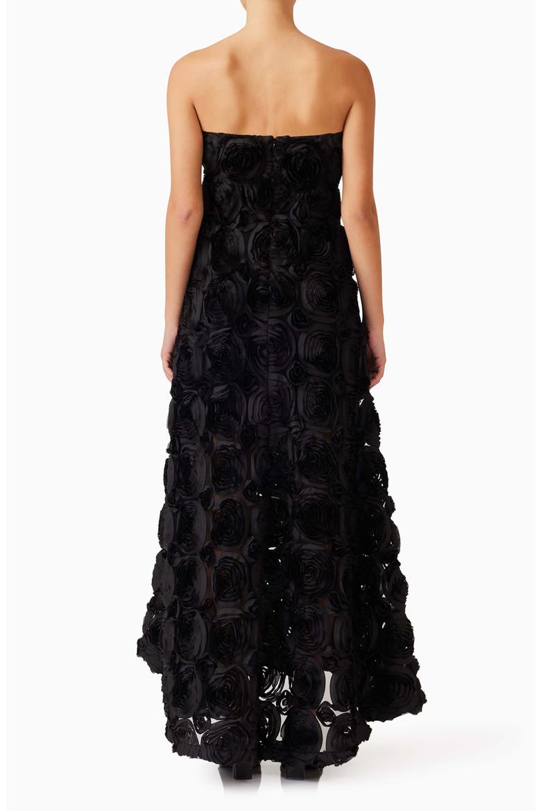 Selena Rosette Strapless Maxi Dress, Alternate, color, BLACK