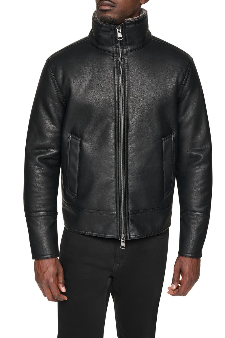 Faux Leather Jacket, Main, color, BLACK