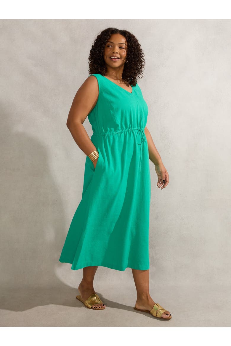 Linen Blend Drawstring Dress, Main, color, Green