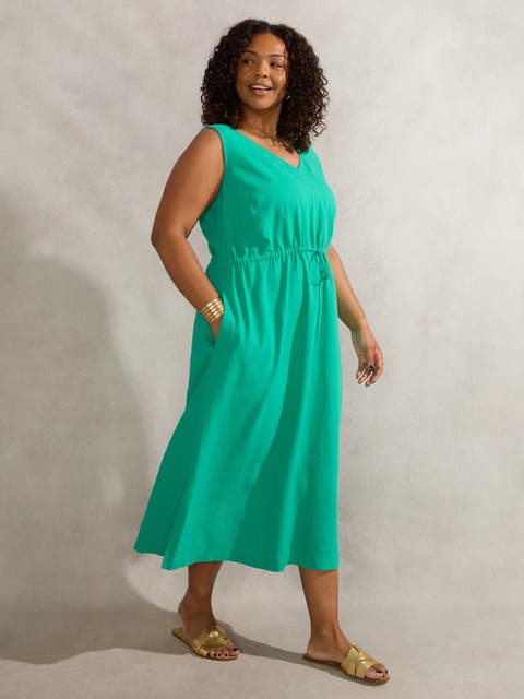 Linen Blend Drawstring Dress