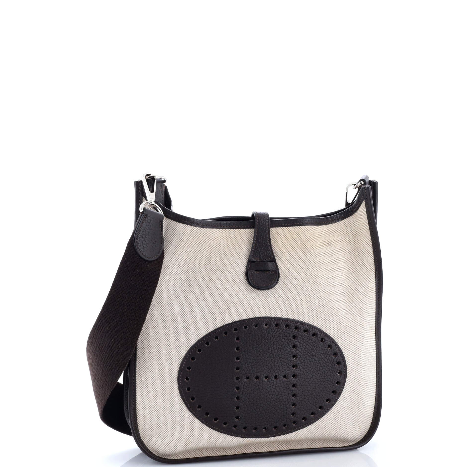 Pre-Owned Hermes Evelyne Bag Gen II Toile and Leather PM, Alternate, color, Ecru