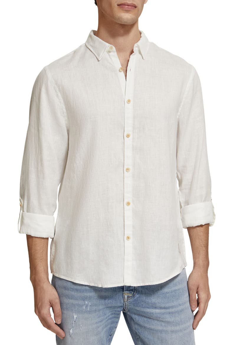 Linen Button-Up Shirt, Main, color, WHITE