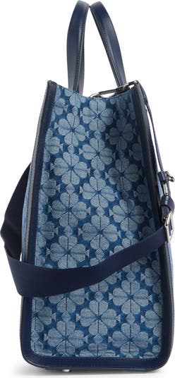 spade flower jacquard denim manhattan tote bag
