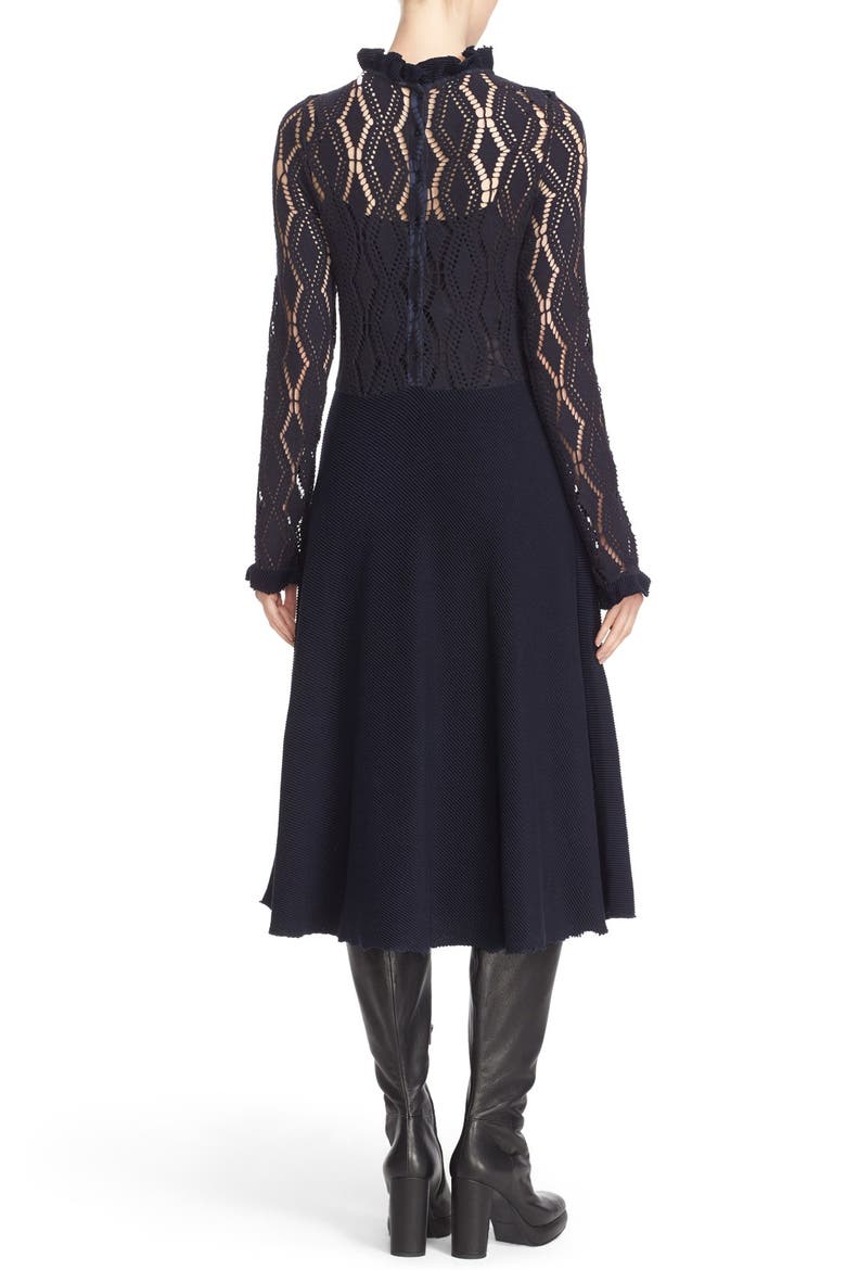 Long Sleeve Jersey Lace Overlay Dress, Alternate, color, NAVY