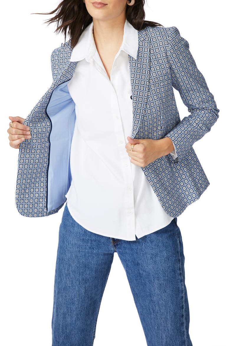 Tile Floral One-Button Blazer, Alternate, color, SEA SPRAY
