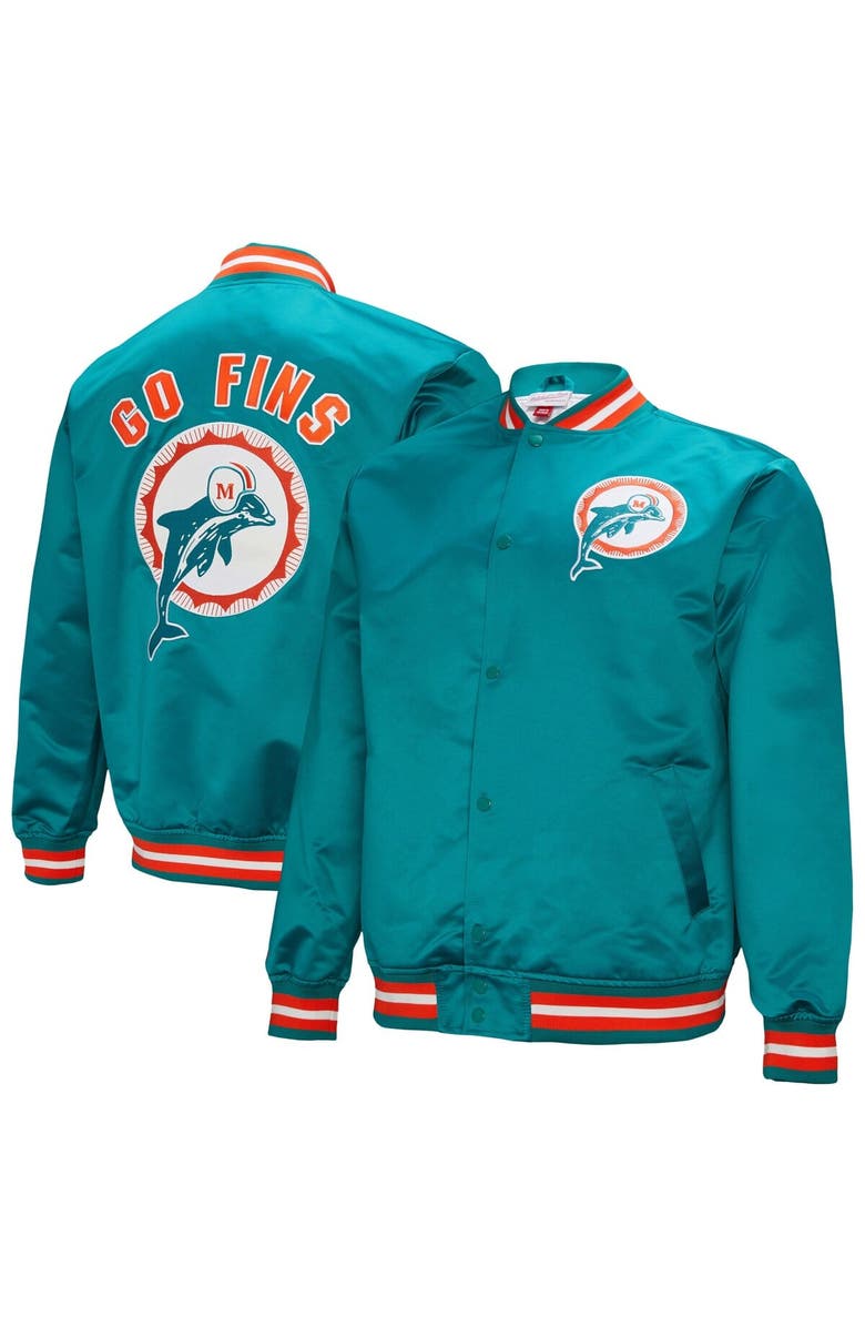 Mitchell & Ness Men's Mitchell & Ness Aqua Miami Dolphins Double Down Satin Full-Snap Jacket, Main, color, Aqua