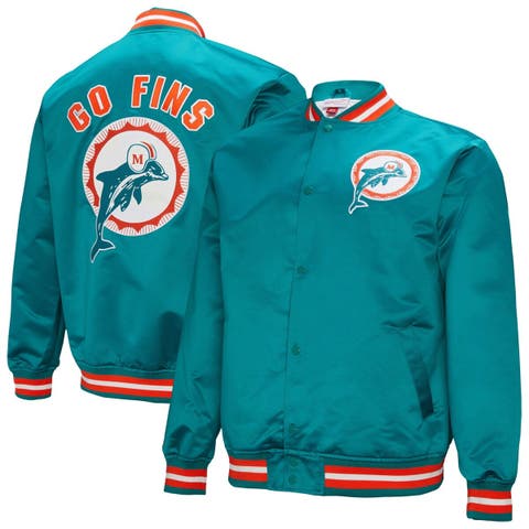 Men's Mitchell & Ness Aqua Miami Dolphins Double Down Satin Full-Snap Jacket