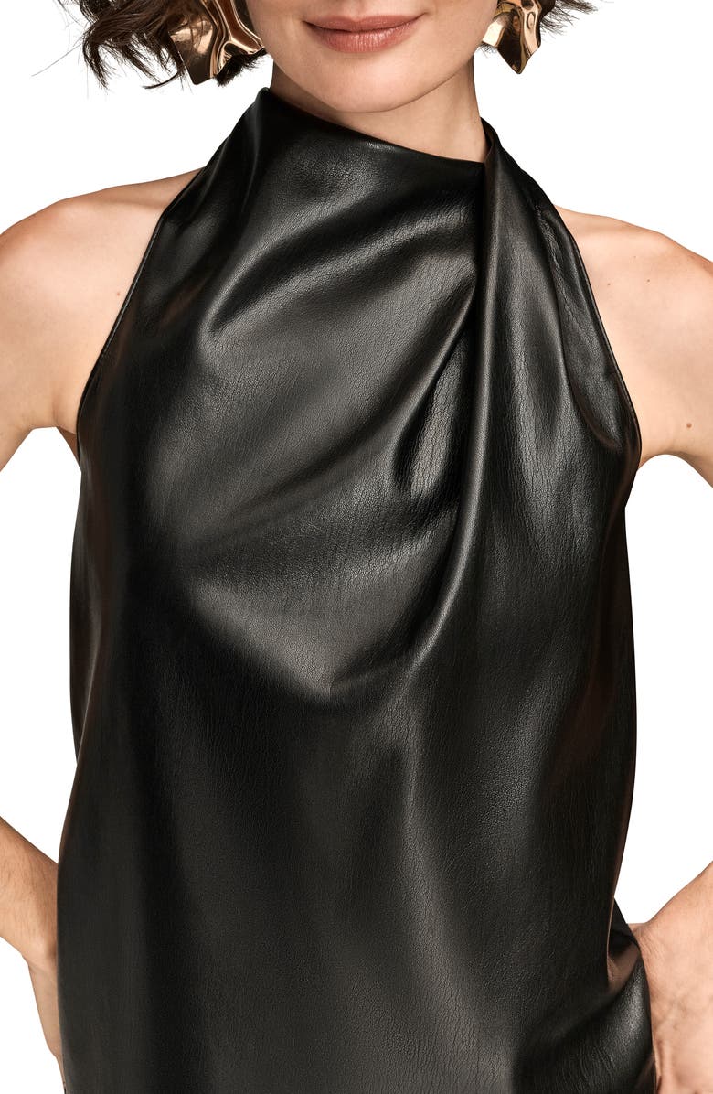 Donna Karan New York Mixed Media Sleeveless Faux Leather Top, Alternate, color, Black