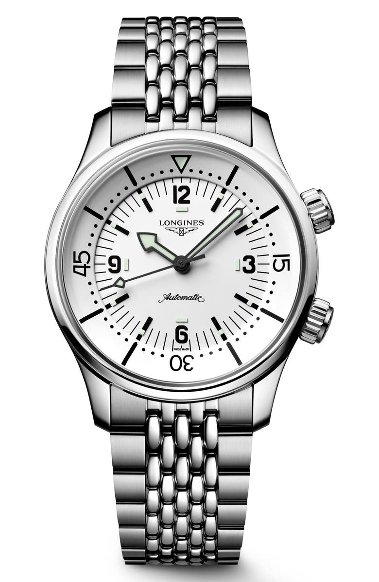 Longines Legend Diver Automatic Bracelet Watch, 39mm, Main, color, White