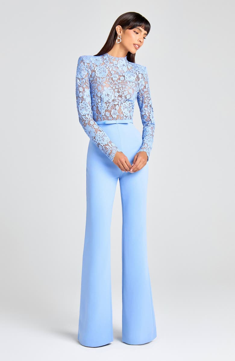 NADINE MERABI Maddie Lace Long Sleeve Wide Leg Jumpsuit, Alternate, color, Light/ Pastel Blue