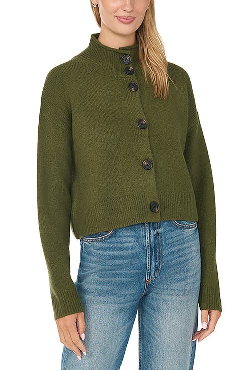 Roll Edge Mock Neck Cardigan