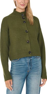 CeCe Roll Edge Mock Neck Cardigan