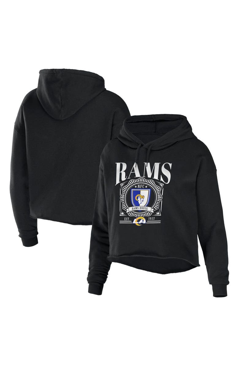 WEAR by Erin Andrews Women's WEAR by Erin Andrews Black Los Angeles Rams Cropped Sponge Fleece Pullover Hoodie, Main, color, Black