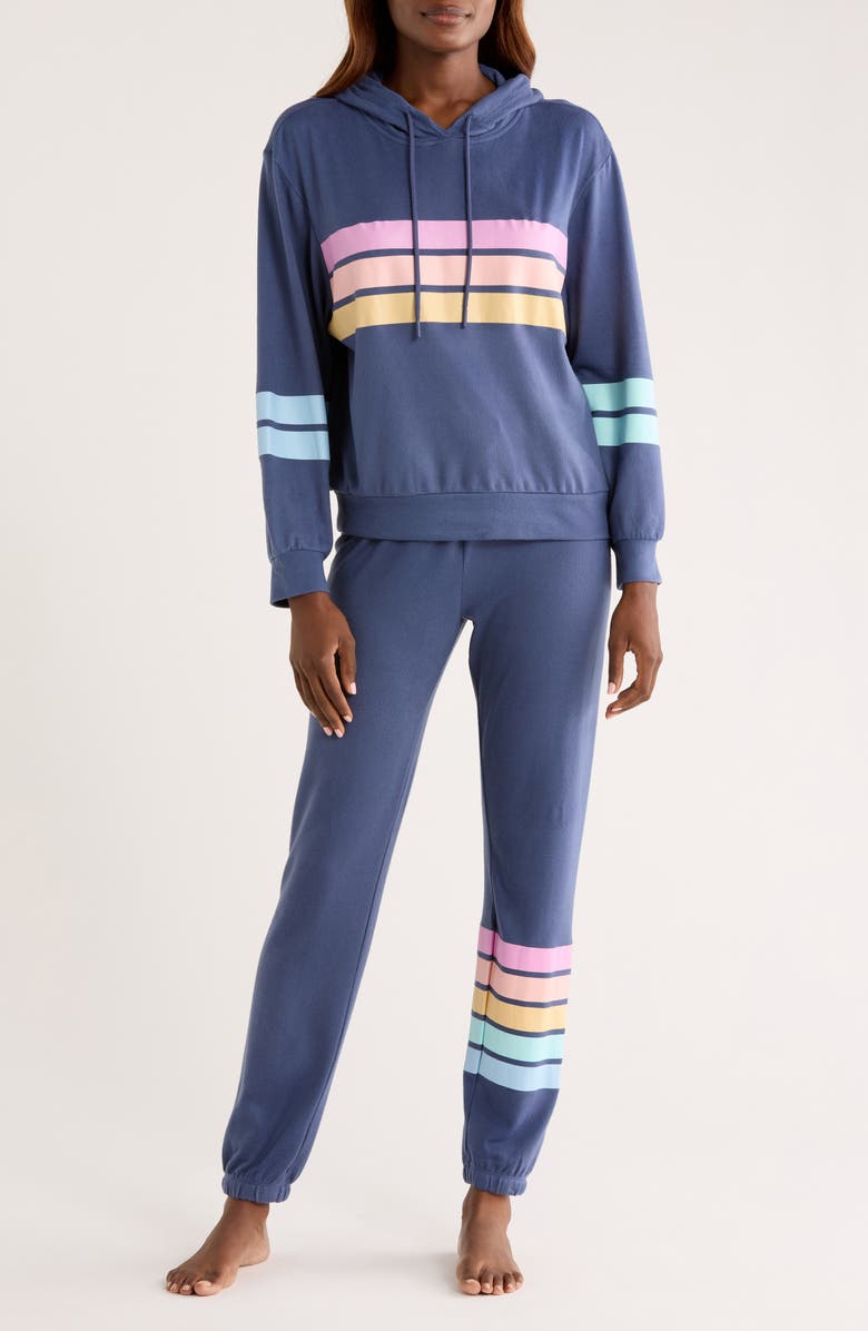 PJ Salvage Stripe Pajama Hoodie & Jogger Set, Main, color, Blue Steel