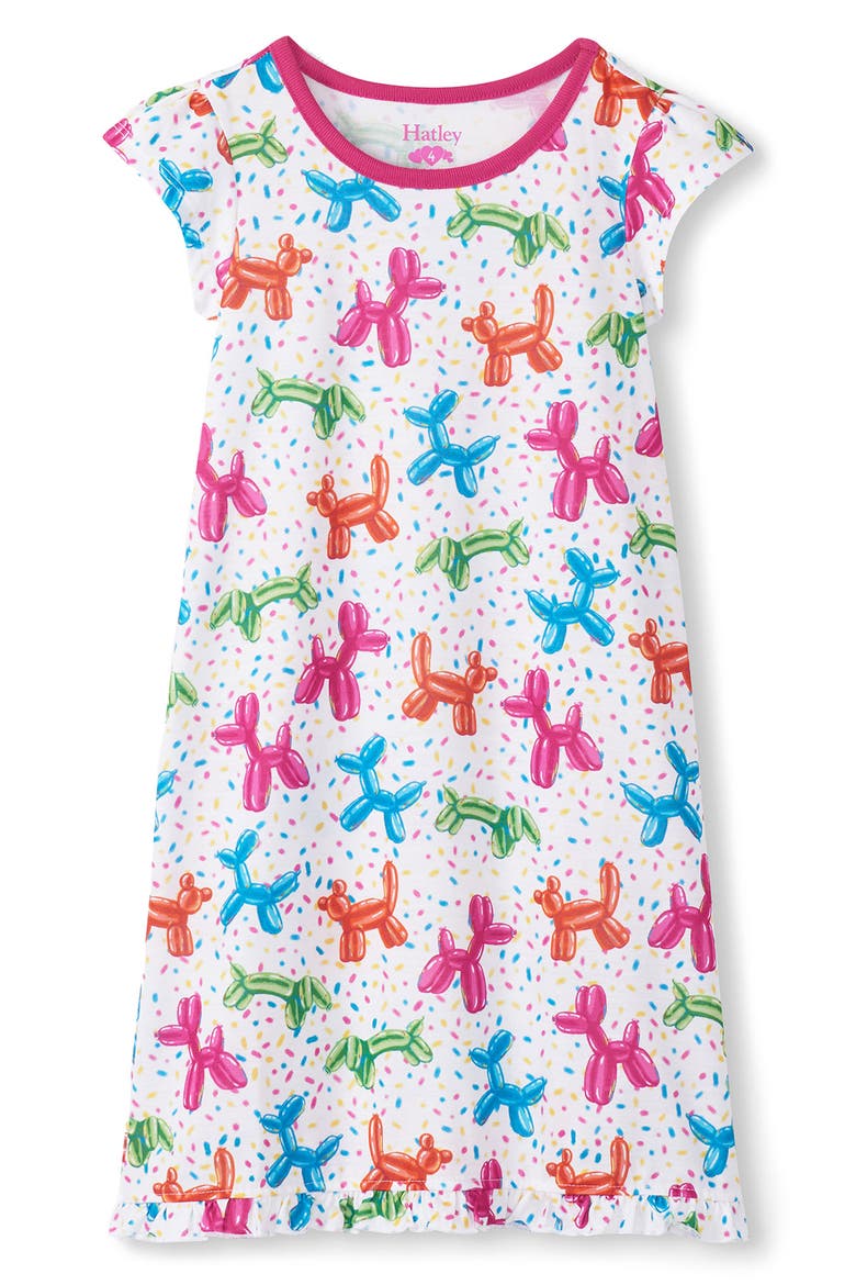 Kids' Balloon Pet Ruffle Hem Nightgown, Main, color, WHITE