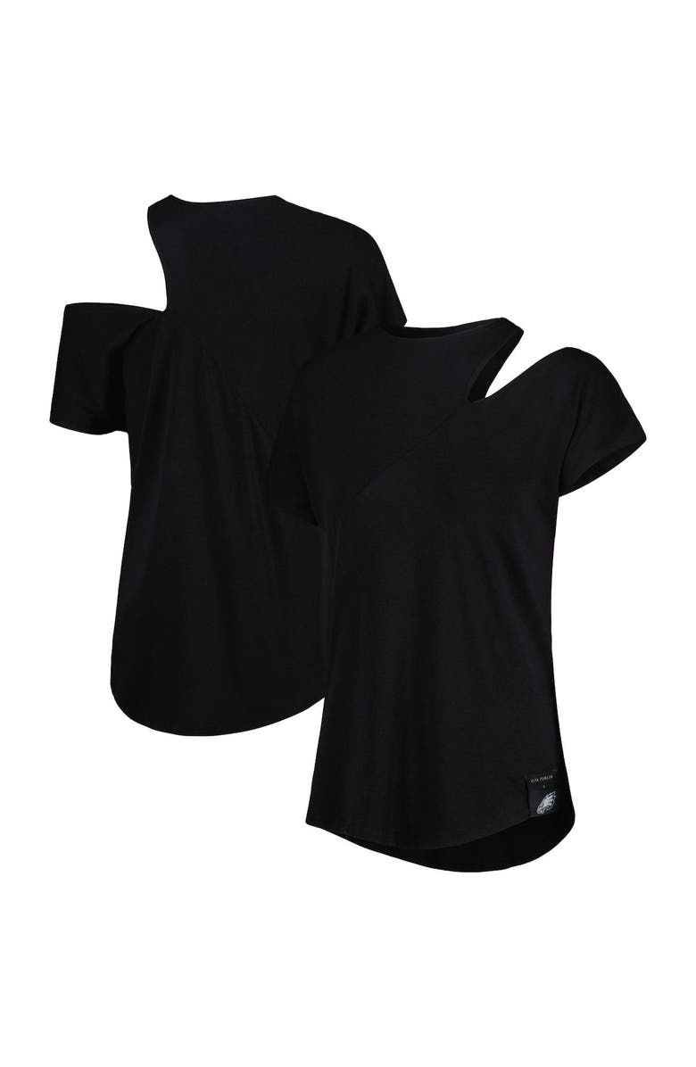 KIYA TOMLIN Women's KIYA TOMLIN Black Philadelphia Eagles Cut Out Tri-Blend Shirt, Main, color, 