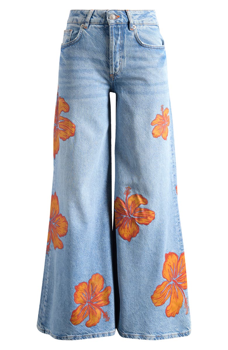 Free People Palisades Flower Power Wide Leg Jeans, Alternate, color,