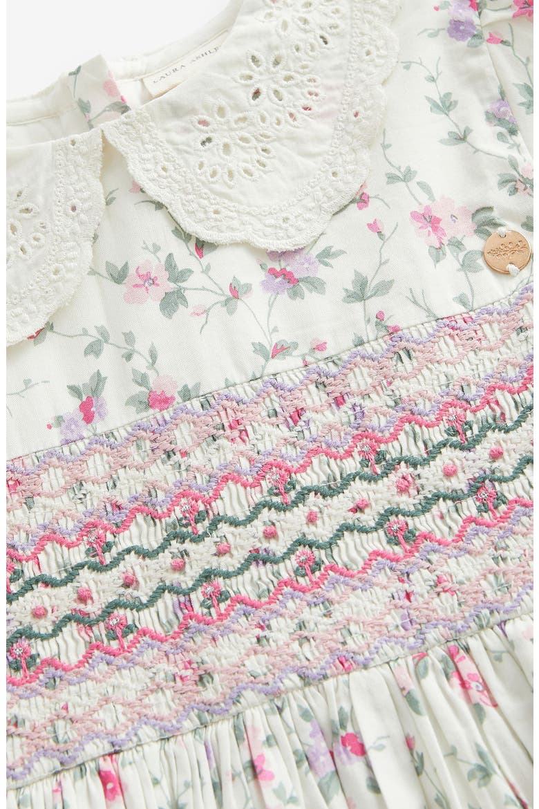 Kids' Floral Smocked Cotton Dress, Alternate, color, IVORY/ LILAC FLORAL