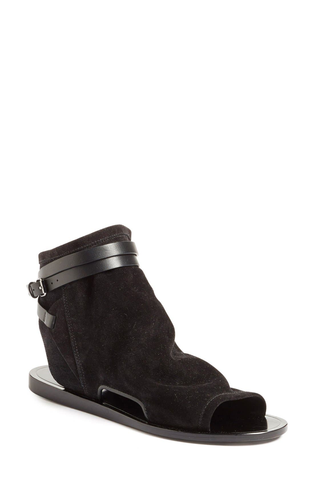 'Thalia' Flat Sandal, Main, color, BLACK SUEDE