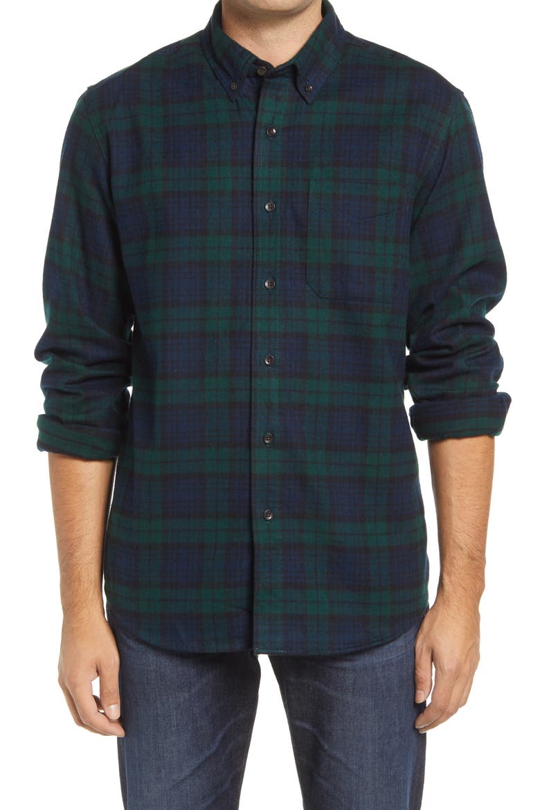 Men's Traditional Fit Scotch Plaid Button-Down Flannel Shirt, Main, color, BLACK WATCH