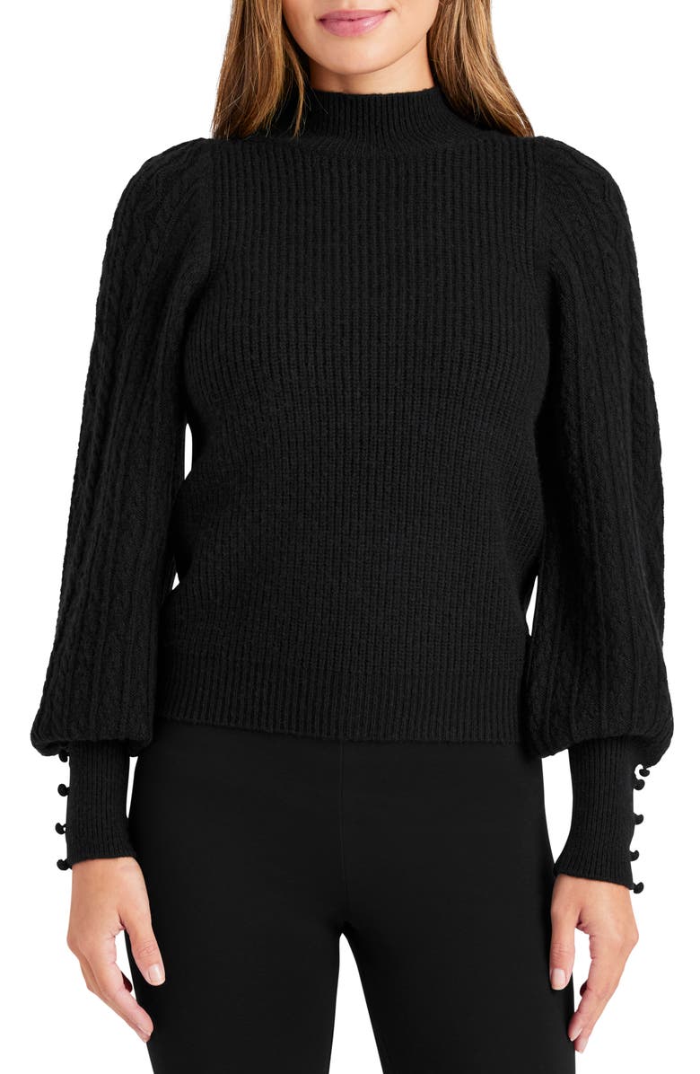 Splendid Jordyn Mock Neck Balloon Sleeve Sweater, Main, color, Black