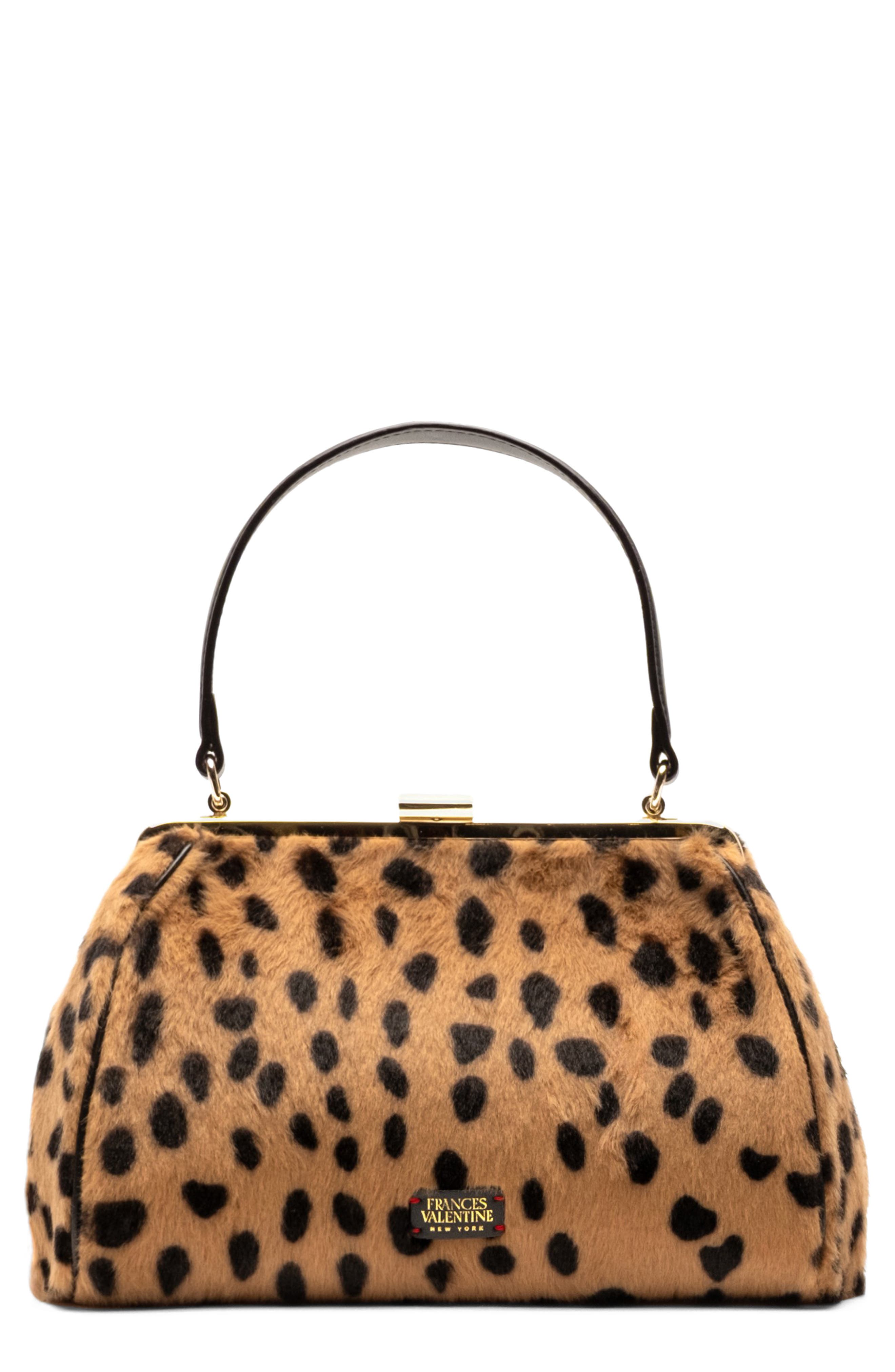 Frances Cheetah Faux Fur Frame Clutch, Main, color, CAMEL/BLACK