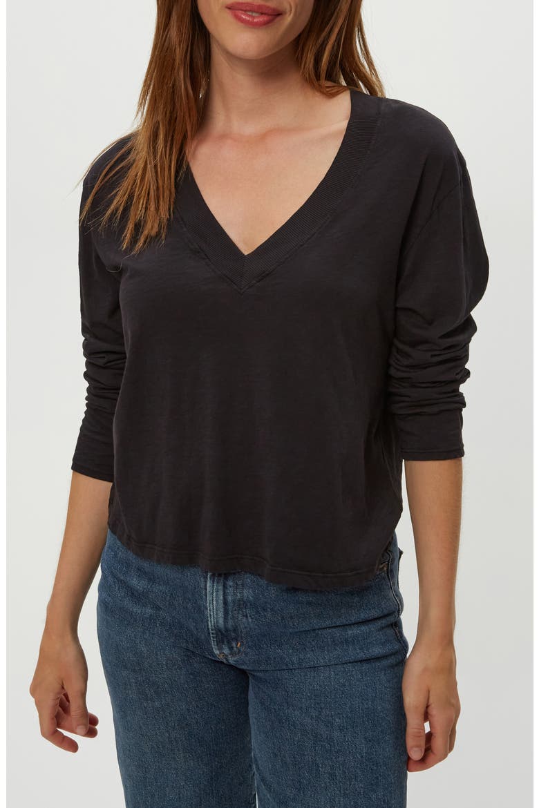 Brea V-Neck Supima Cotton Top, Main, color, BLACK
