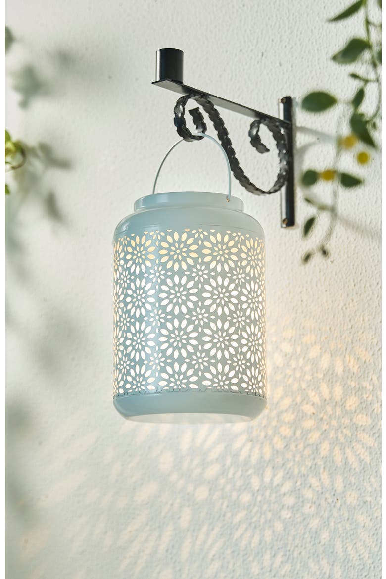 Metal Cutout Flower Solar Powered Outdoor Hanging Lantern with LED Light, Alternate, color, White