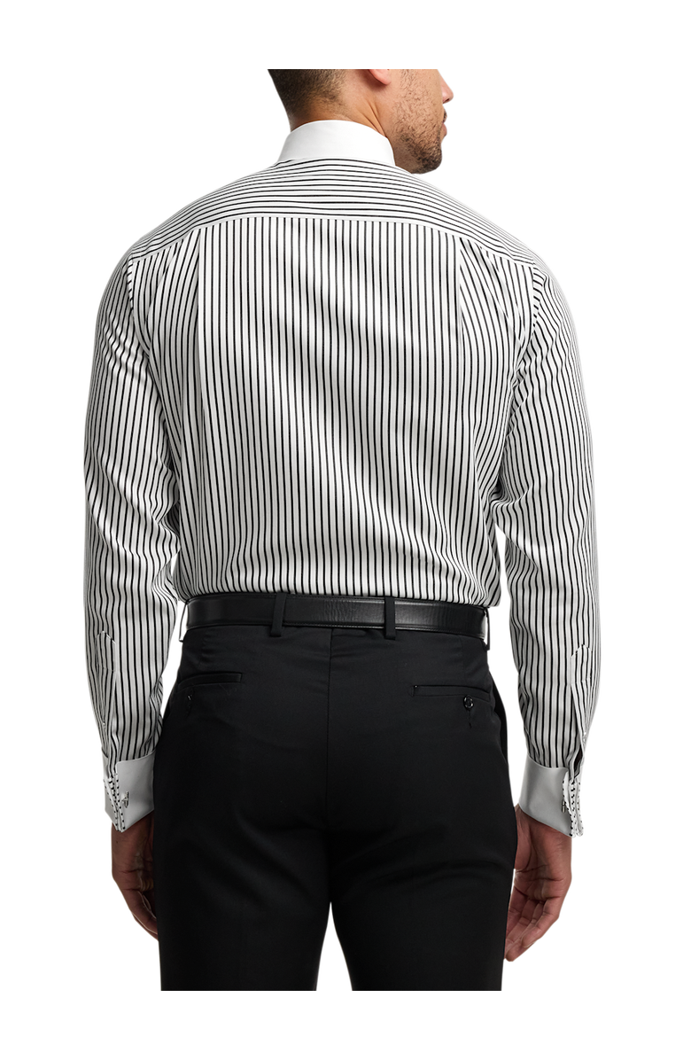Paul Fredrick Comfort Stretch Non-iron Stripe Dress Shirt With Contrast Trim, Alternate, color, Black