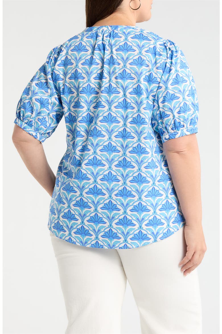 Elyse Geo Neli Puff Sleeve Cotton Top, Alternate, color, BLUES WHITE MULTI