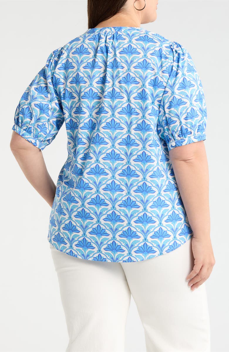 SUGARLIPS Elyse Geo Neli Puff Sleeve Cotton Top, Alternate, color, Blues White Multi