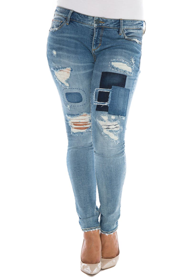 Destroyed & Patched Skinny Jeans, Main, color, HANNAH