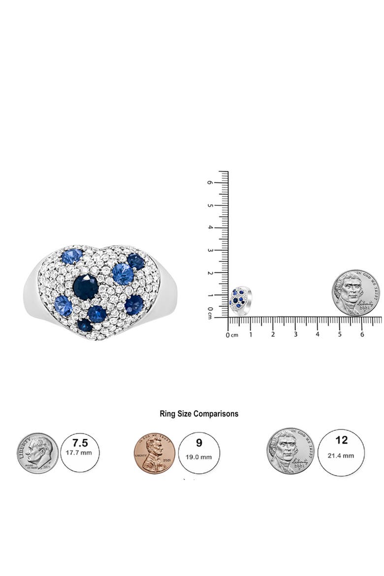 18K White Gold Blue Sapphire and 5/8 Cttw Diamond Cluster Heart Shaped Ring, Alternate, color, White