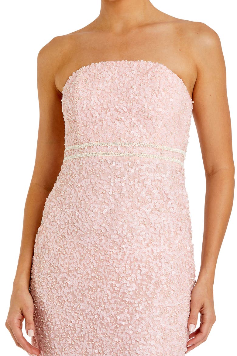 Pearl Embellished Strapless Midi Cocktail Dress, Alternate, color, Blush