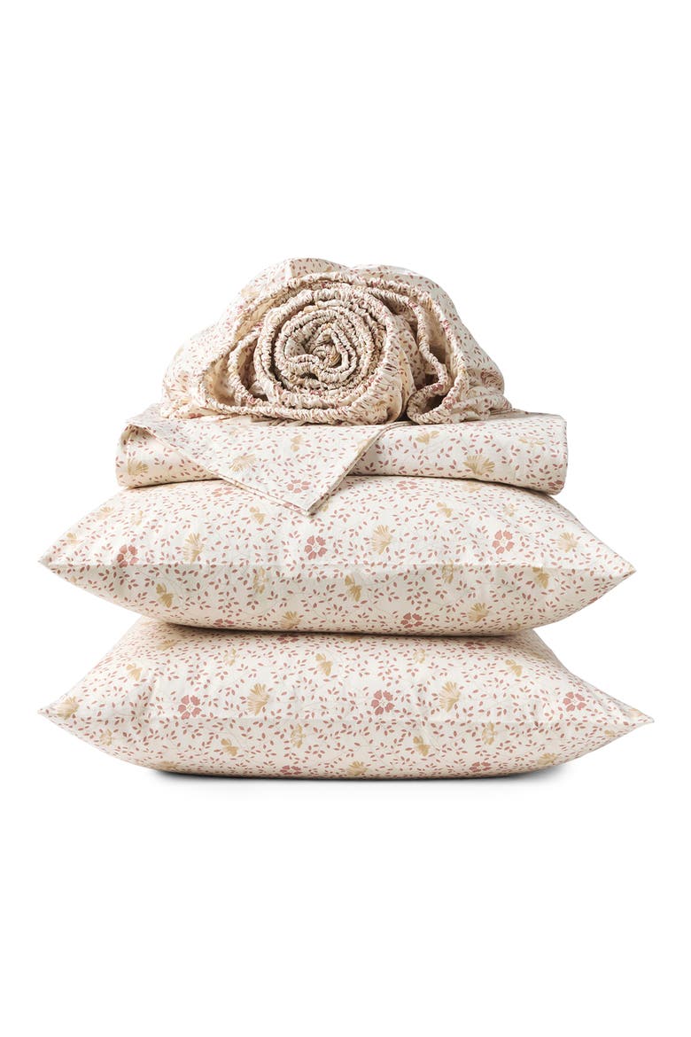 Print Organic Cotton Percale Sheet Set, Main, color, PRALINE MEADOW
