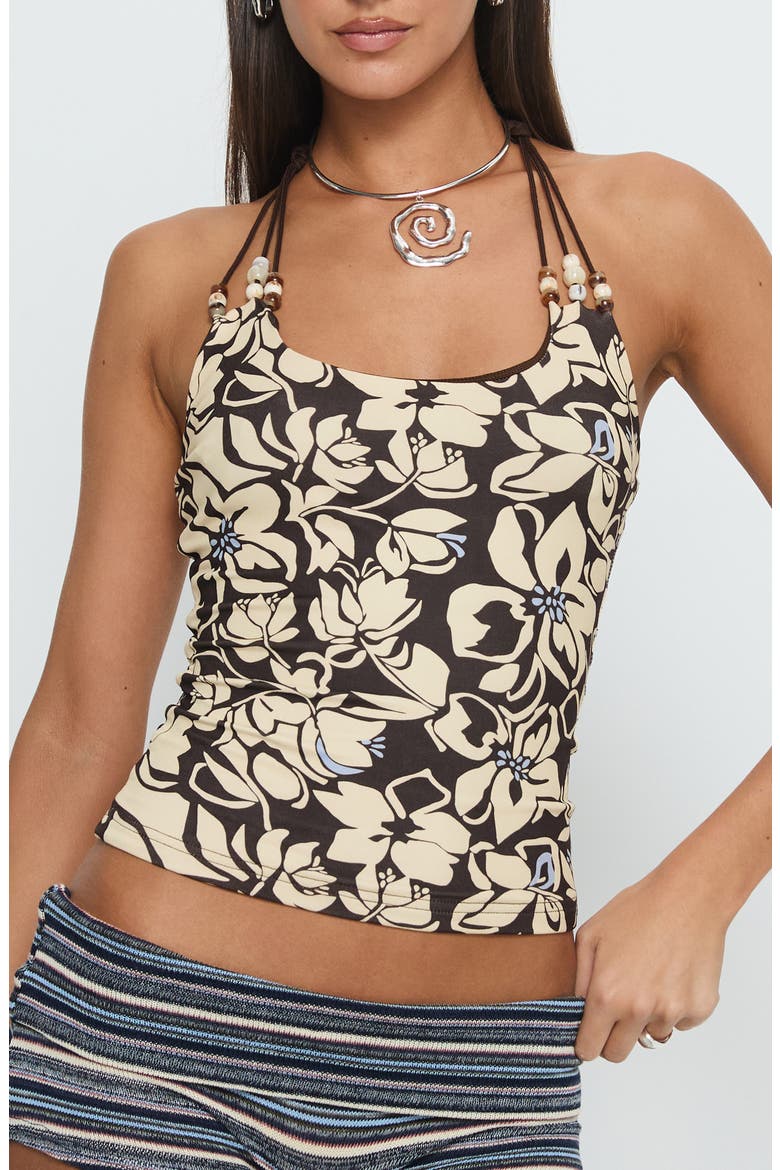 Roller Coaster Floral Beaded Halter Top, Main, color, BROWN FLORAL