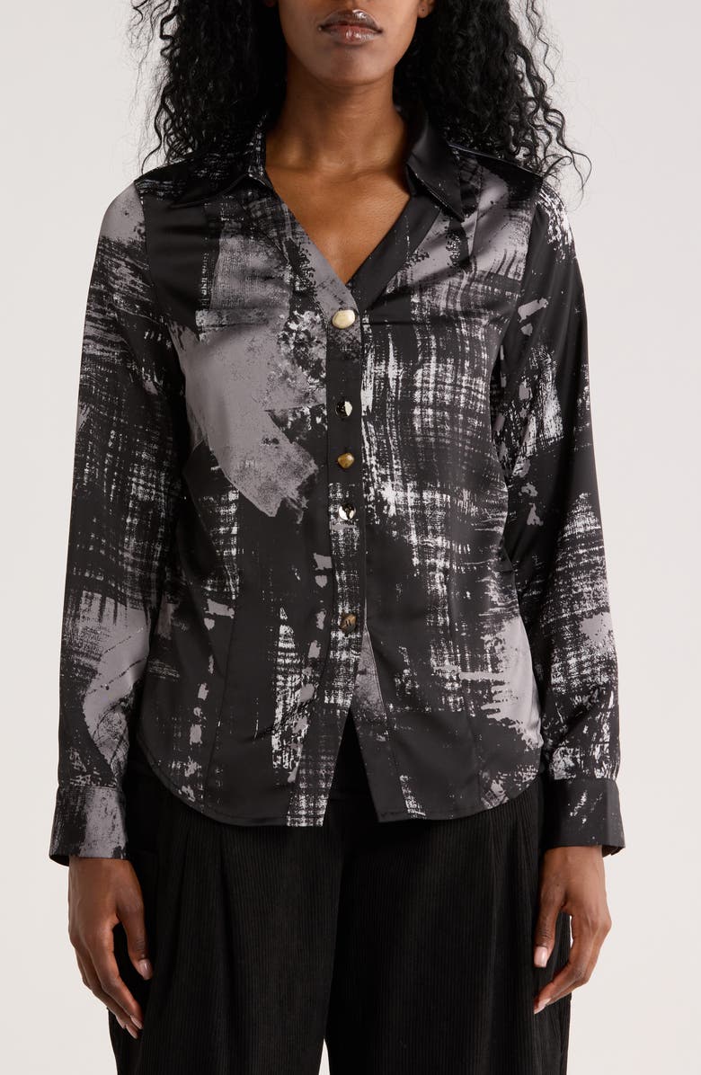 PATRIZIA LUCA Print Button-Up Shirt, Main, color, Black