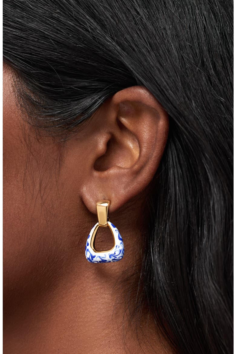 Dakota Enamel Door Knocker Drop Earrings, Alternate, color, GOLD / MARBLE BLUE
