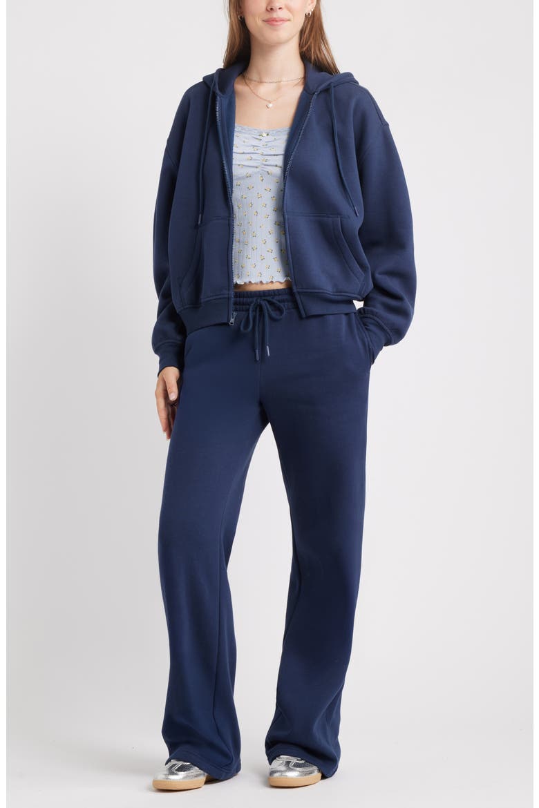 Relaxed Cotton Blend Zip Hoodie, Alternate, color, NAVY IRIS