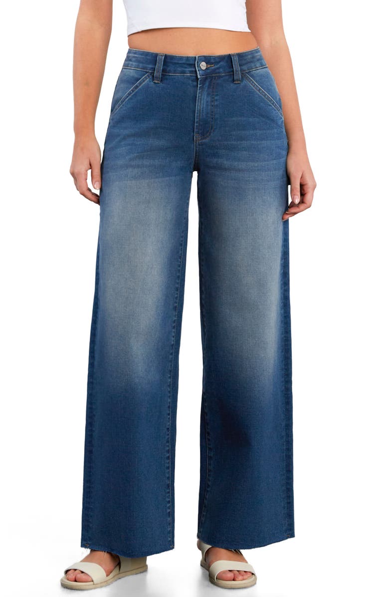 HINT OF BLU Raw Hem Wide Leg Carpenter Jeans, Main, color, Atlas Blue